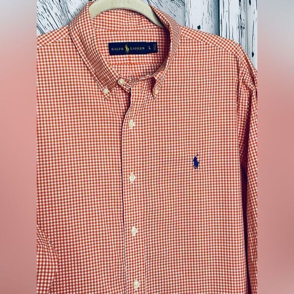 Ralph Lauren Orange & White Check Button Down Oxford Shirt Size L - Picture 3 of 6
